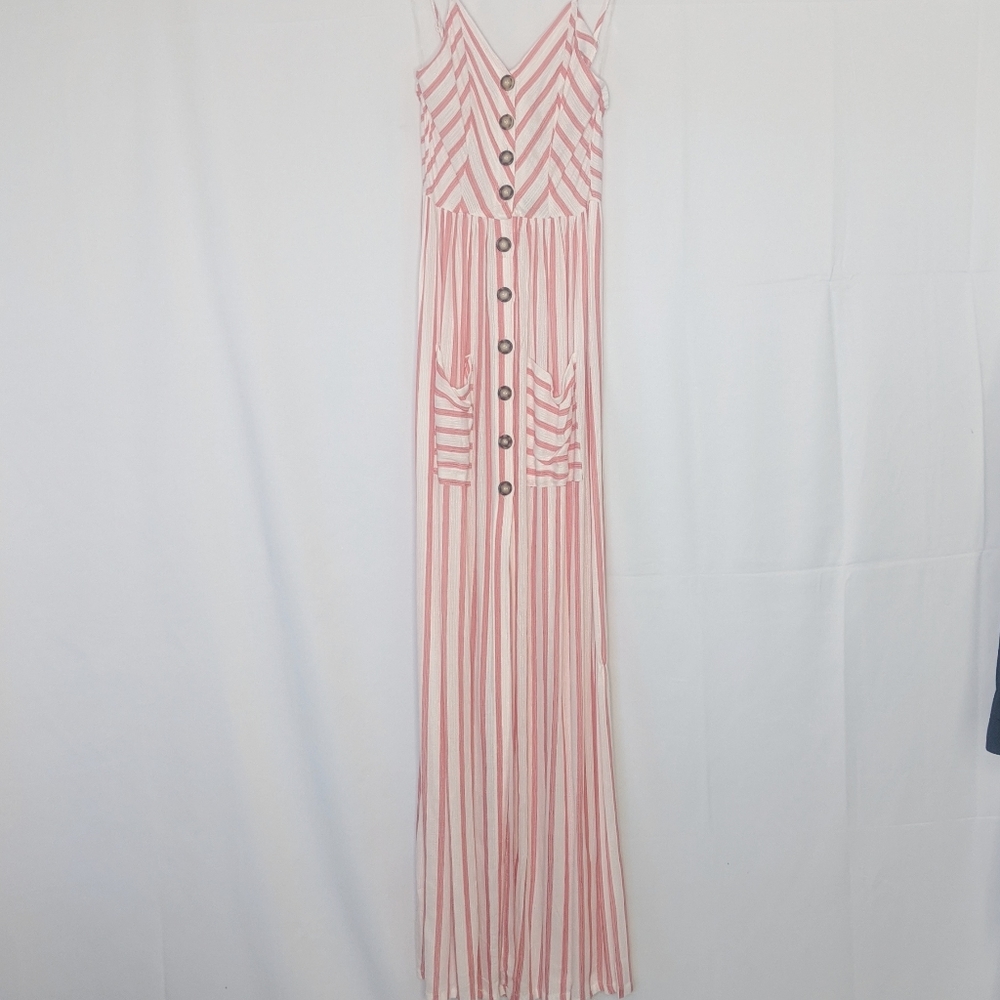 NWT button front red and white striped maxi dress